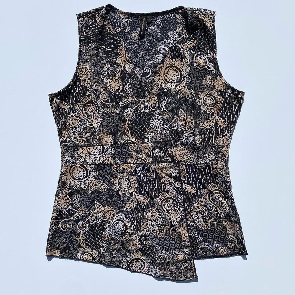 Susan Lawrence Bohemian Paisley v-neck Blouse Women's XL Abstract Floral 70s Top
